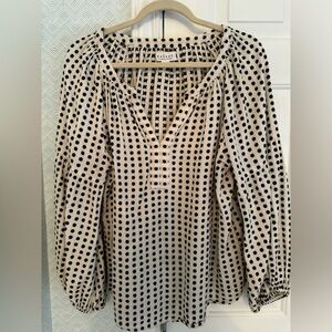 Velvet by Graham and Spencer Britt Split Neck  Polka Dot Puff Sleeve Blouse